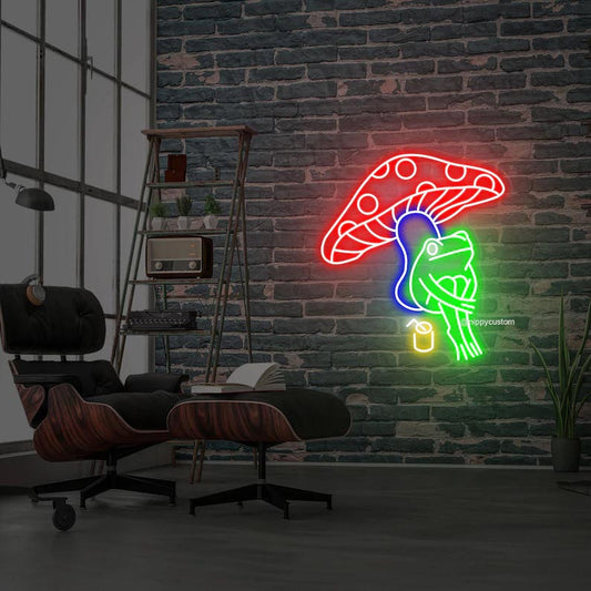 Mushroom Frog Neon Sign