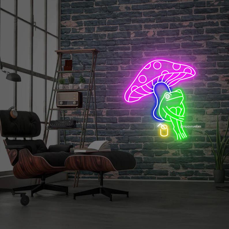 Mushroom Frog Neon Sign