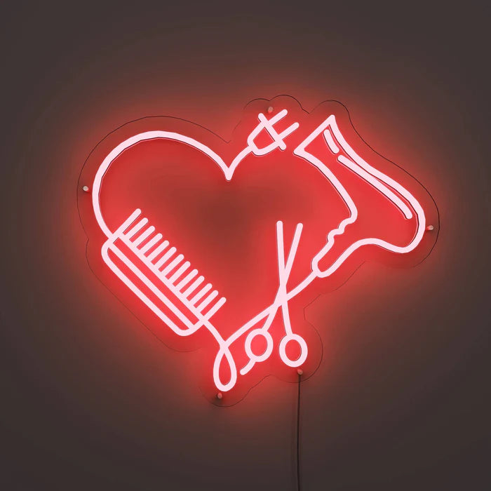 Hair Dryer Combs Clippers Heart Neon Sign