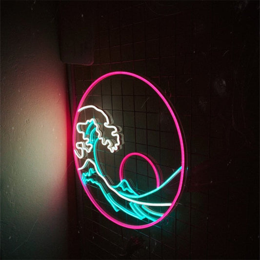 Ocean Wave in circle Neon Sign sea