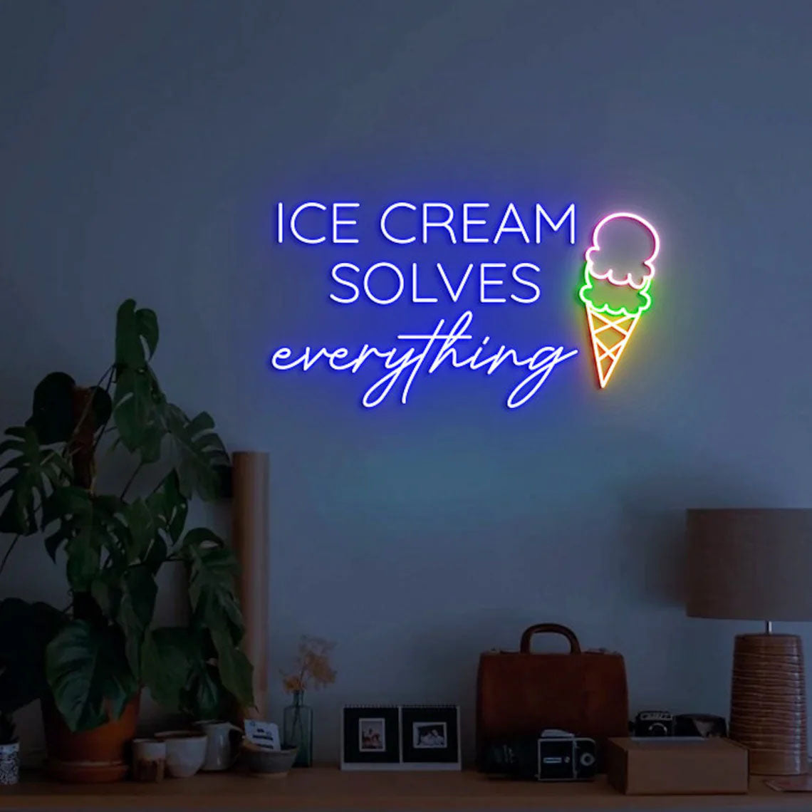 Ice Cream Solves Everything Sign Neon Light, Ice Cream Sign Wall Neon Light, LED Neon Light Sign, Ice Cream Shop Neon Sign Wall Décor