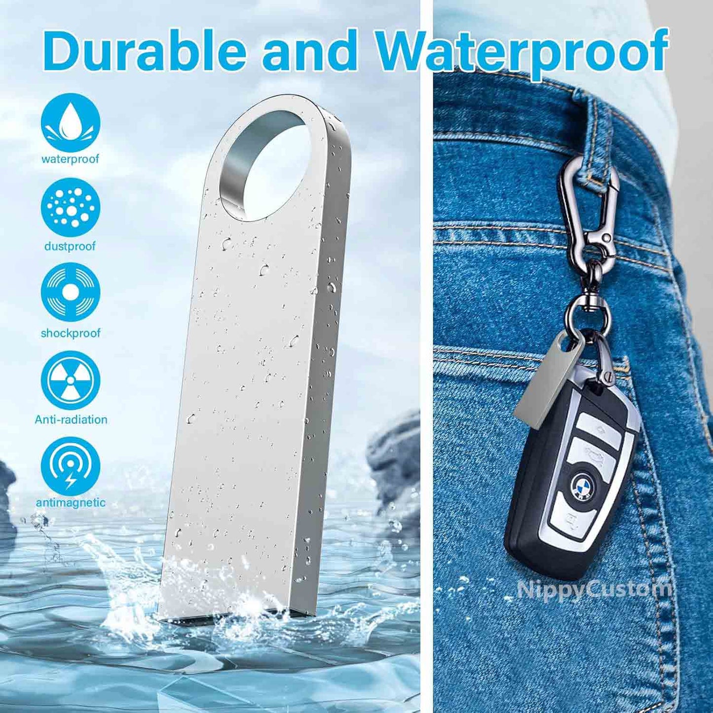 Custom Metal USB Flash Drive Keychain waterproof
