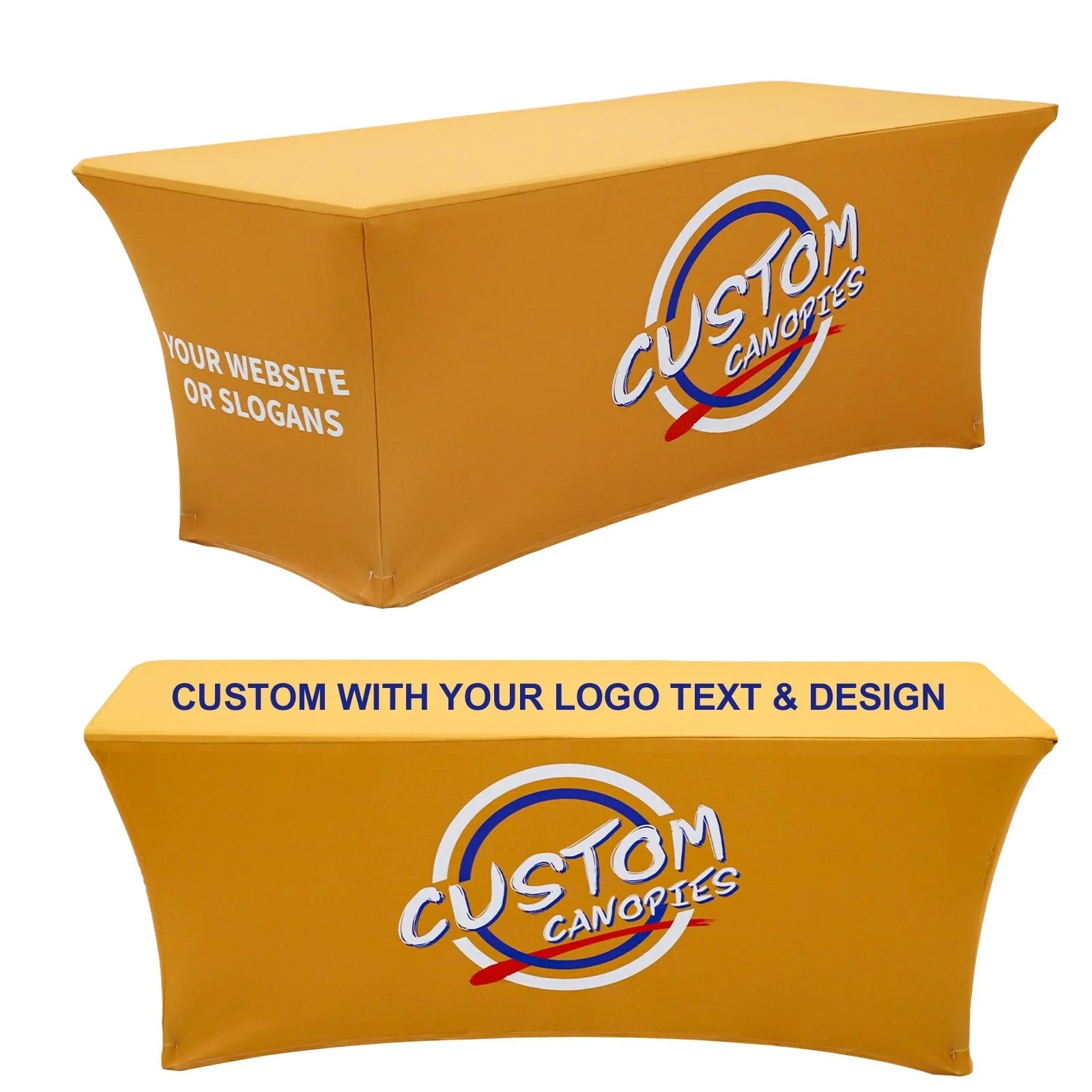 Custom Designed 96 Inch Advertising Table Covers Tight Fit Open Back Corner Stretchable Tablecloths for Outdoor Activities