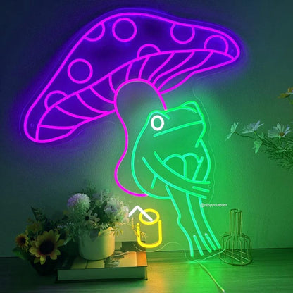 Mushroom Frog Neon Sign