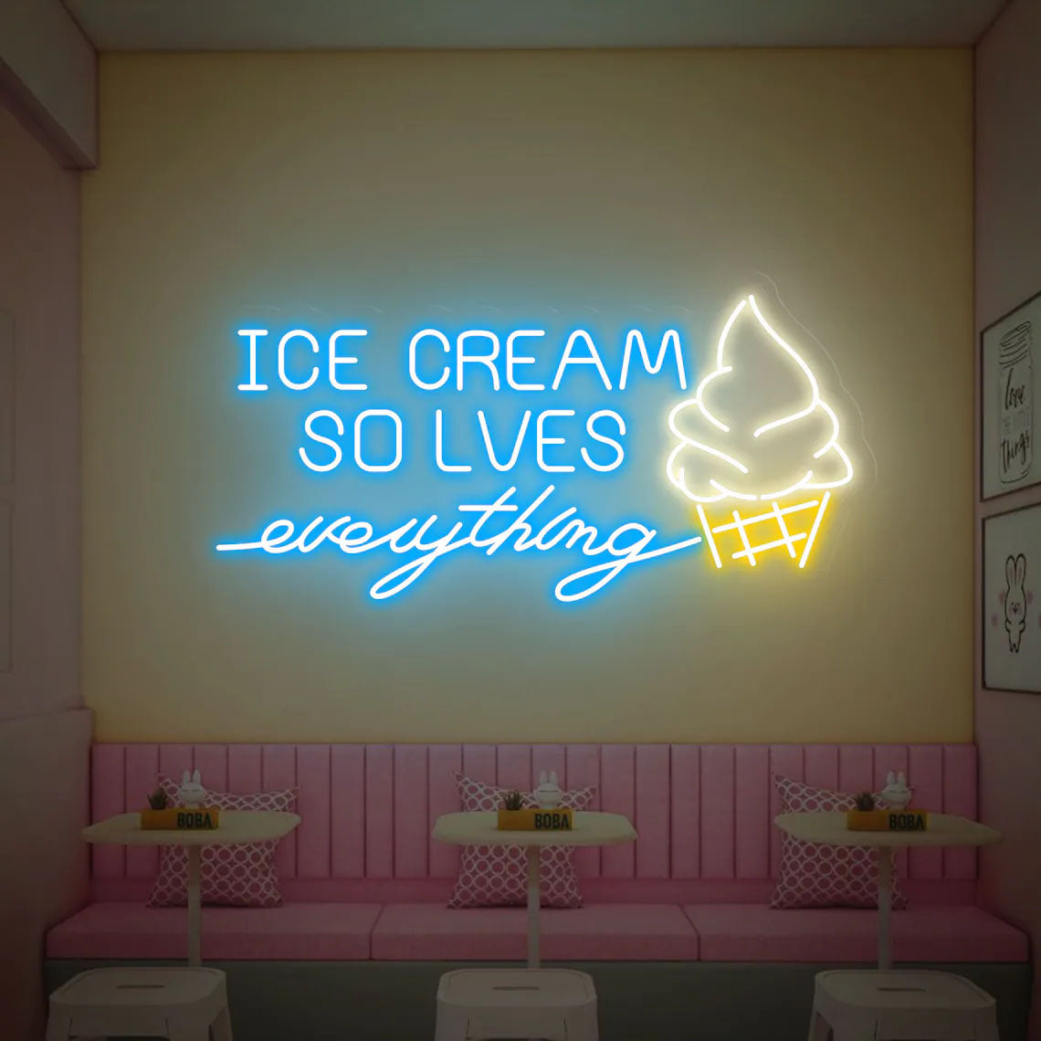 Ice Cream Solves Everything Neon Sign Custom Neon LED Sign Wall Decor Shop Decor Store Decor Neon