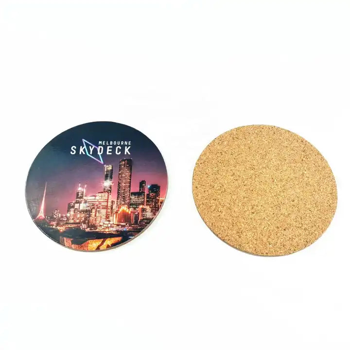 Custom Brand Logo Printed Absorbent 4" Cork Wood Drink Coasters For Wedding Party