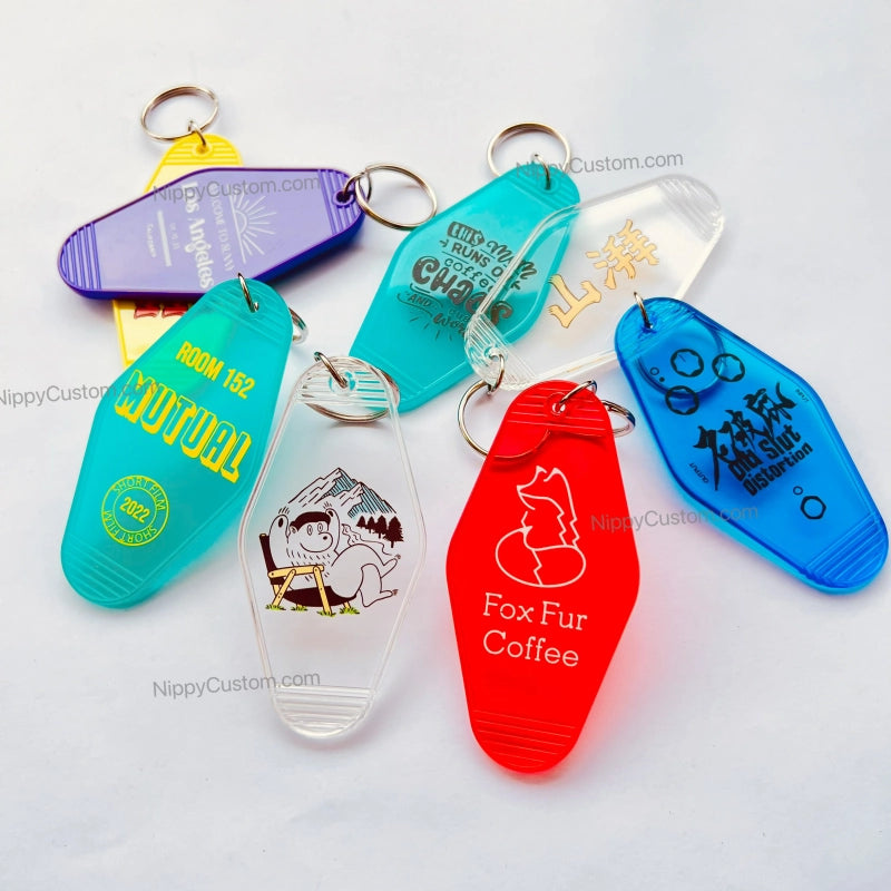 CUSTOM TEXT Retro Plastic Acrylic Hotel Keychain Personalized Logo Blank ABS Motel Keychains Key Tags Vintage Motel Keychain