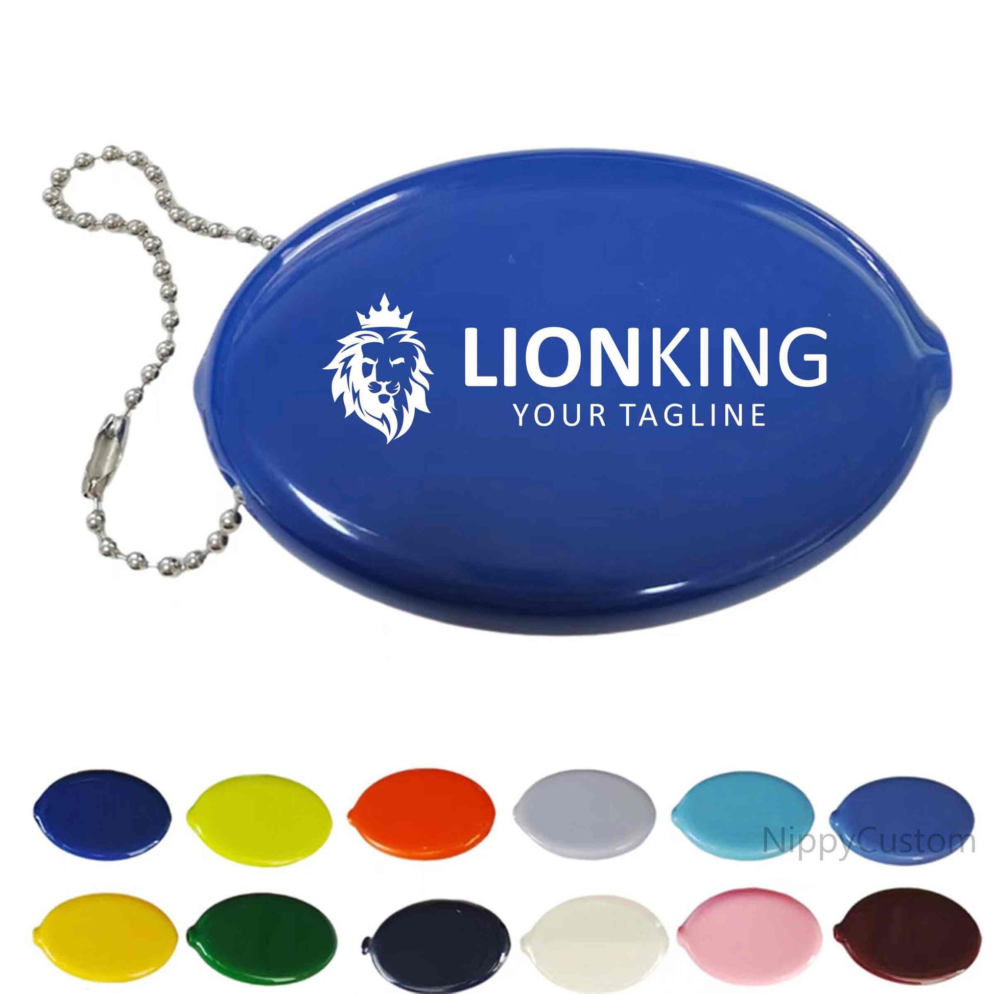 Custom Printed PVC Rubber Squeeze Coin Purse Oval Coin Holder Pouch with Chain