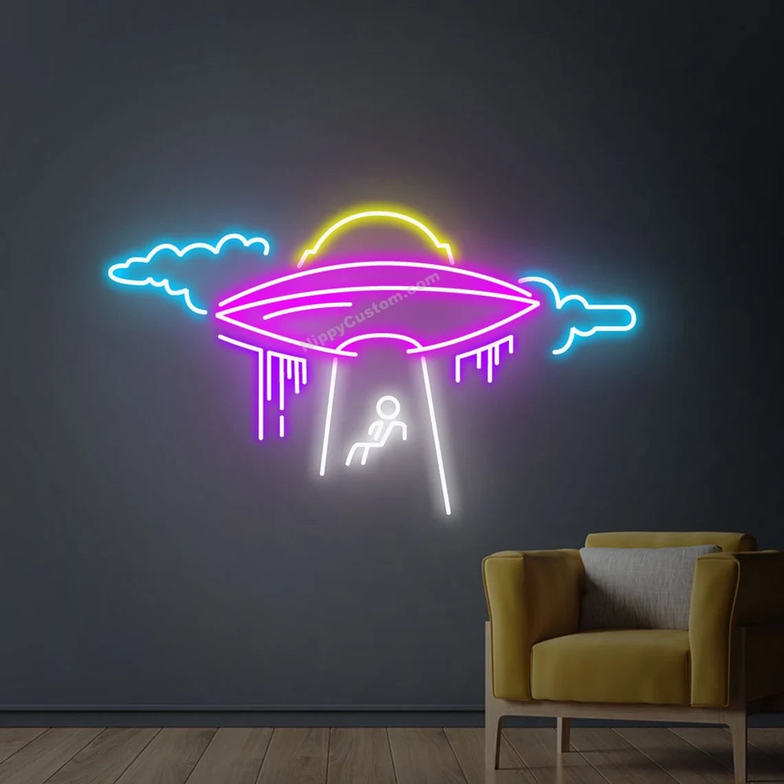 UFO Neon Sign ,LED Neon Lights , Cloud Neon Wall Decor Flying Saucer Bedroom Neon Night Light Creative Home Bedroom Room Wall Lamp