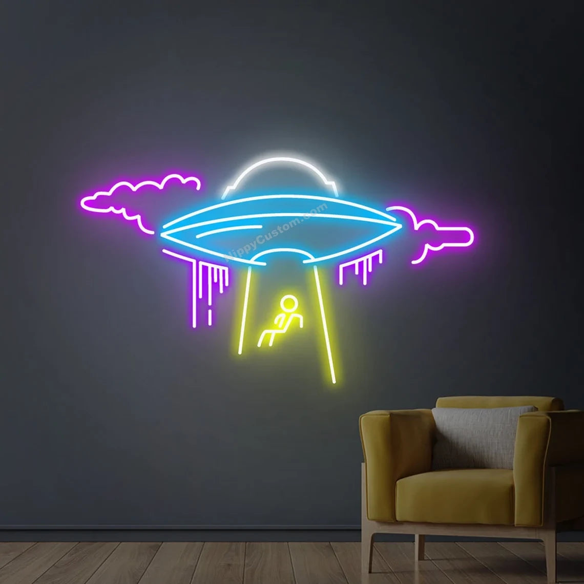 UFO Neon Signs Custom Led Light Lamp For Bedroom UFO Sign Room Party Wall Decor Flying Saucer Shape Neon Light Decorations