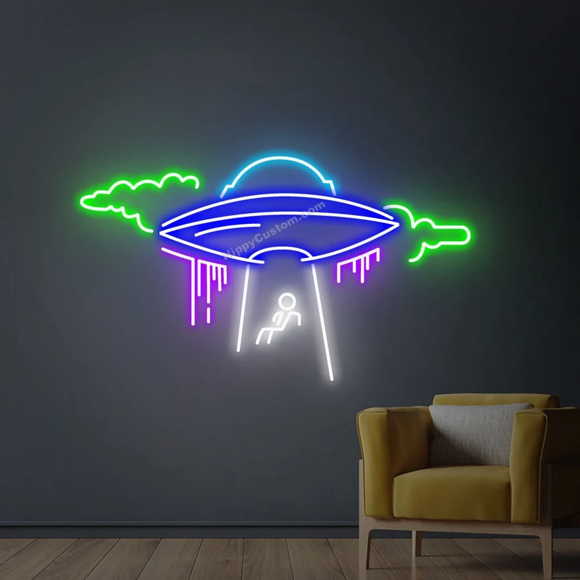 UFO Neon Sign, LED Neon Lights, Flying Saucer Bedroom Wall Decor, Night Light 