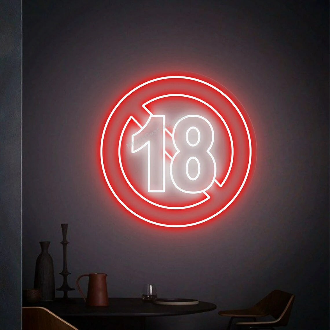 Adults Only LED Neon Sign | 18+ icon decor for bar | Navigation Wall Decor for business