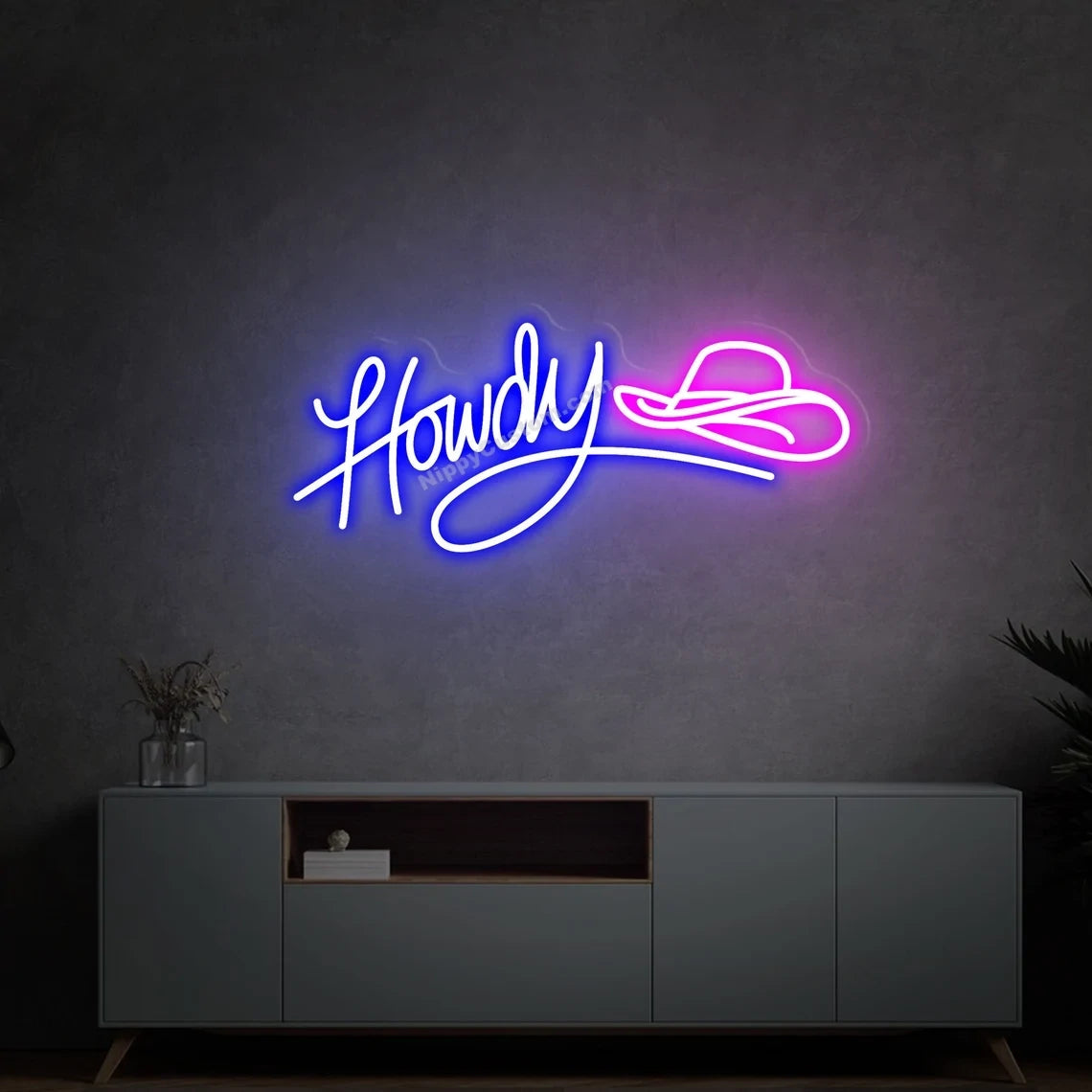 Neon Howdy Sign Cowboy Hat | Party Decor LED Light