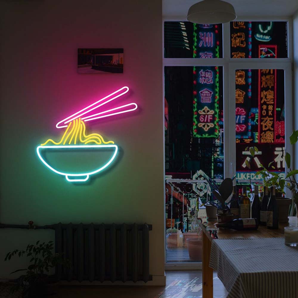 Noodles 3.0 Japan Food Ramen LED Sign Noodles Soup Home Asian Kitchen Decor Custom Wall Neon outlet Sign Cooking Decor Personalized Bar Interior