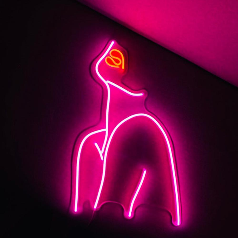 Girl Neon Sign, women silhouette neon sign for bathroom, spa neon sign ...