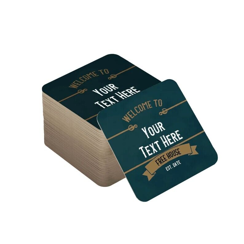 Personalised Beer Mats - Absorbent Square Cardboard Drink Coasters or Home Bars - ADD Text