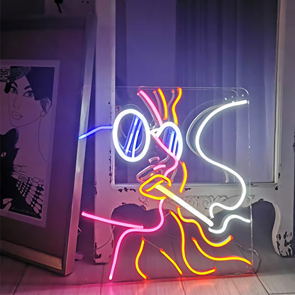 woman with a cigarette neon sign