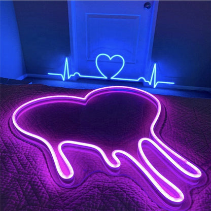 Melting heart neon sign, pink neon sign