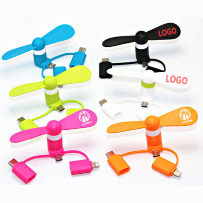 Promotional Gifts 3 in 1 Mini Fan For Phone ISO Type C Android Mobile Phone Fan USB Fan With Custom Logo