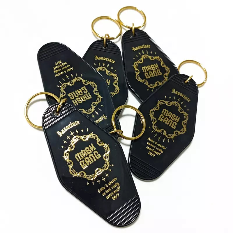 Custom Hot Stamping Keychain Metallic logo Vintage Plastic Motel Key Tags