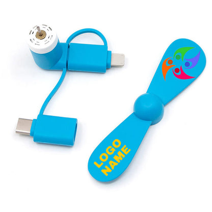 Mini USB Type C Fan for iPhone Android 2 in 1 Cell Phone fan with Custom Logo Personalized Branded Gifts 3 in 1 Mobile Phone Fan