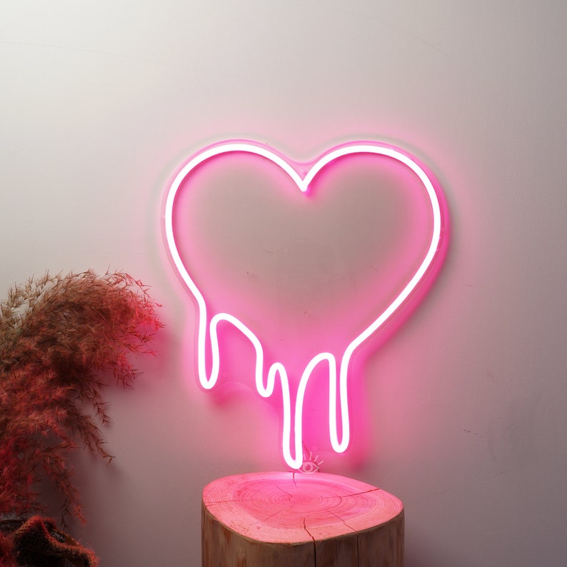 Dripping Heart Neon Sign - Custom Color Melting Heart Girls Room Neon Sign