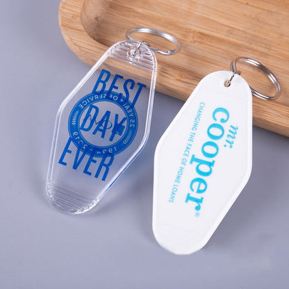 custom logo promotional blank plastic Retro vintage motel hotel room keychain