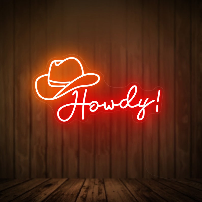 Howdy neon sign, cowboy hat sign, western led sign, North American greeting neon light, cowboy party decor led light